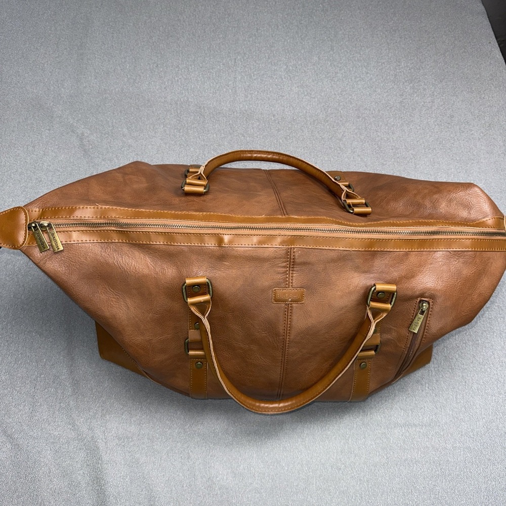 BAOSHA Brown Faux Leather Weekender Duffel Travel Bag Carry On Overnight Large - Picture 5 of 9